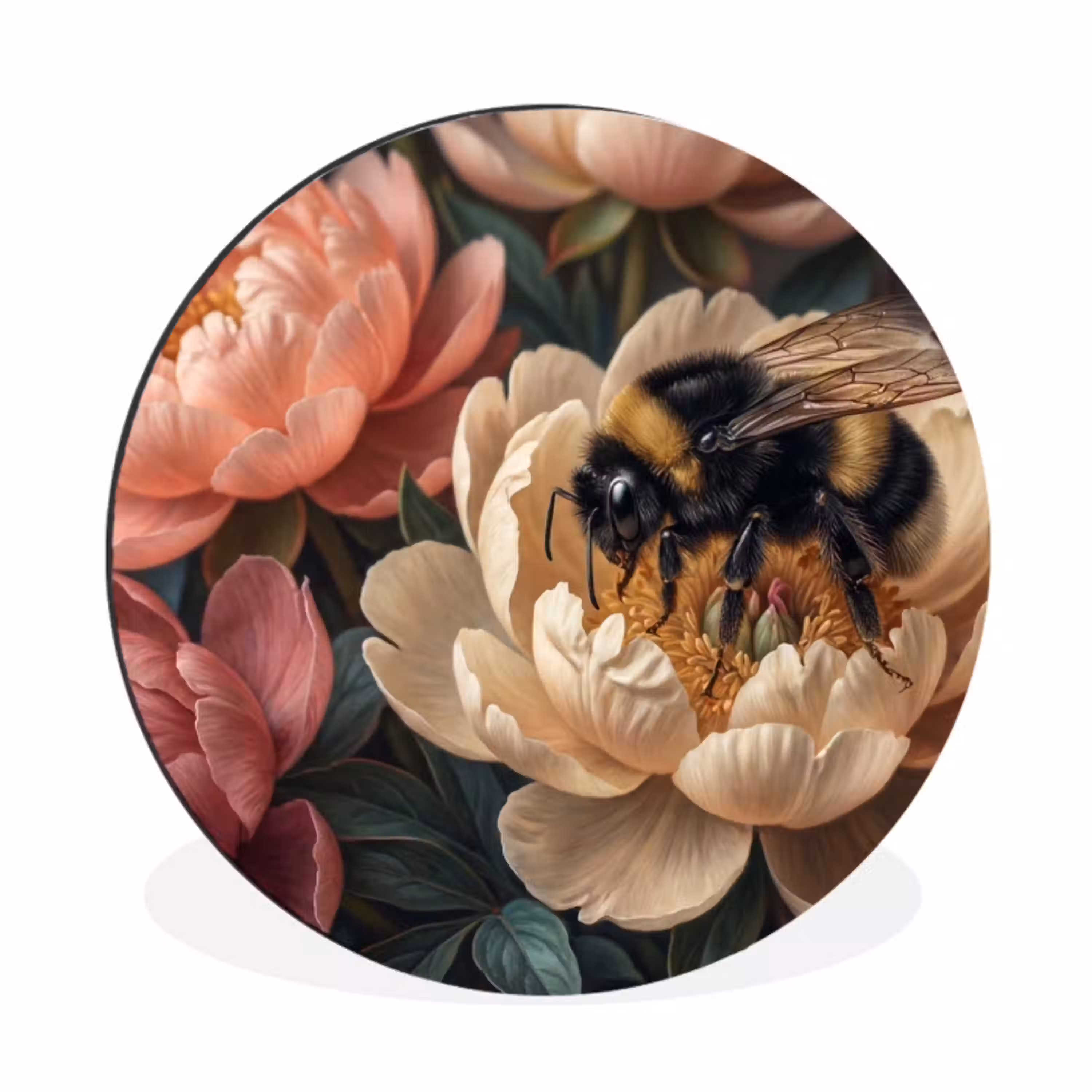 Bloemen - Insect - Natuur - Roze Wandcirkel aluminium klein -3d