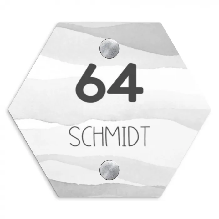 Aquarel - Grijs - Modern Naambord Hexagon klein -3d