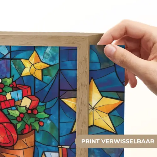 Kerstman - Glas - Kleurrijk Light Box met batterij (Wandlamp) middel -USP_websiteprintNL