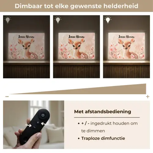 Hertje - Illustratie - Bloemen - Roze Light Box met batterij (Wandlamp kind) middel -USP_dimbaarNL