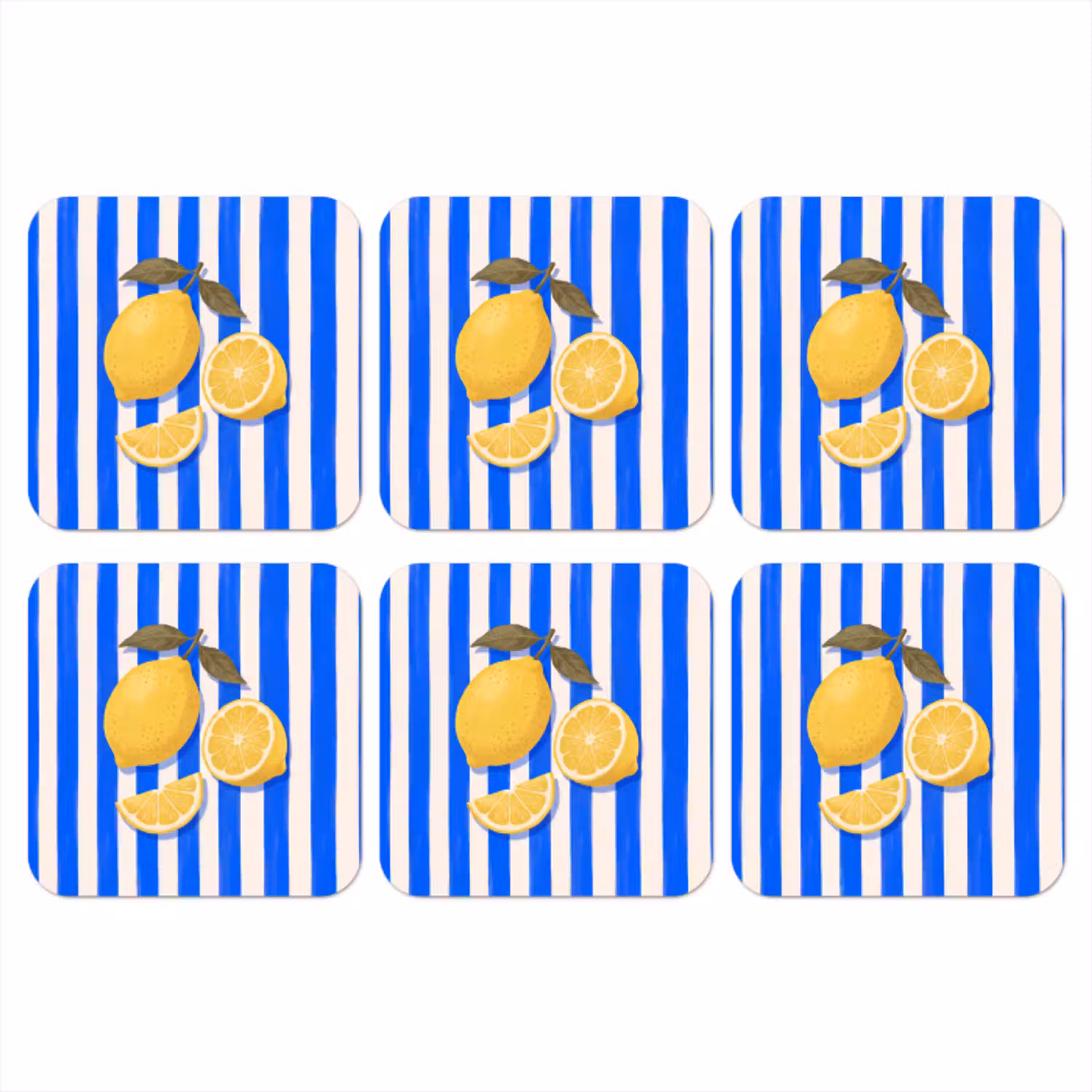 Fruit - Citroen - Zomer - Geel - Blauw onderzetter kurk middel -3d