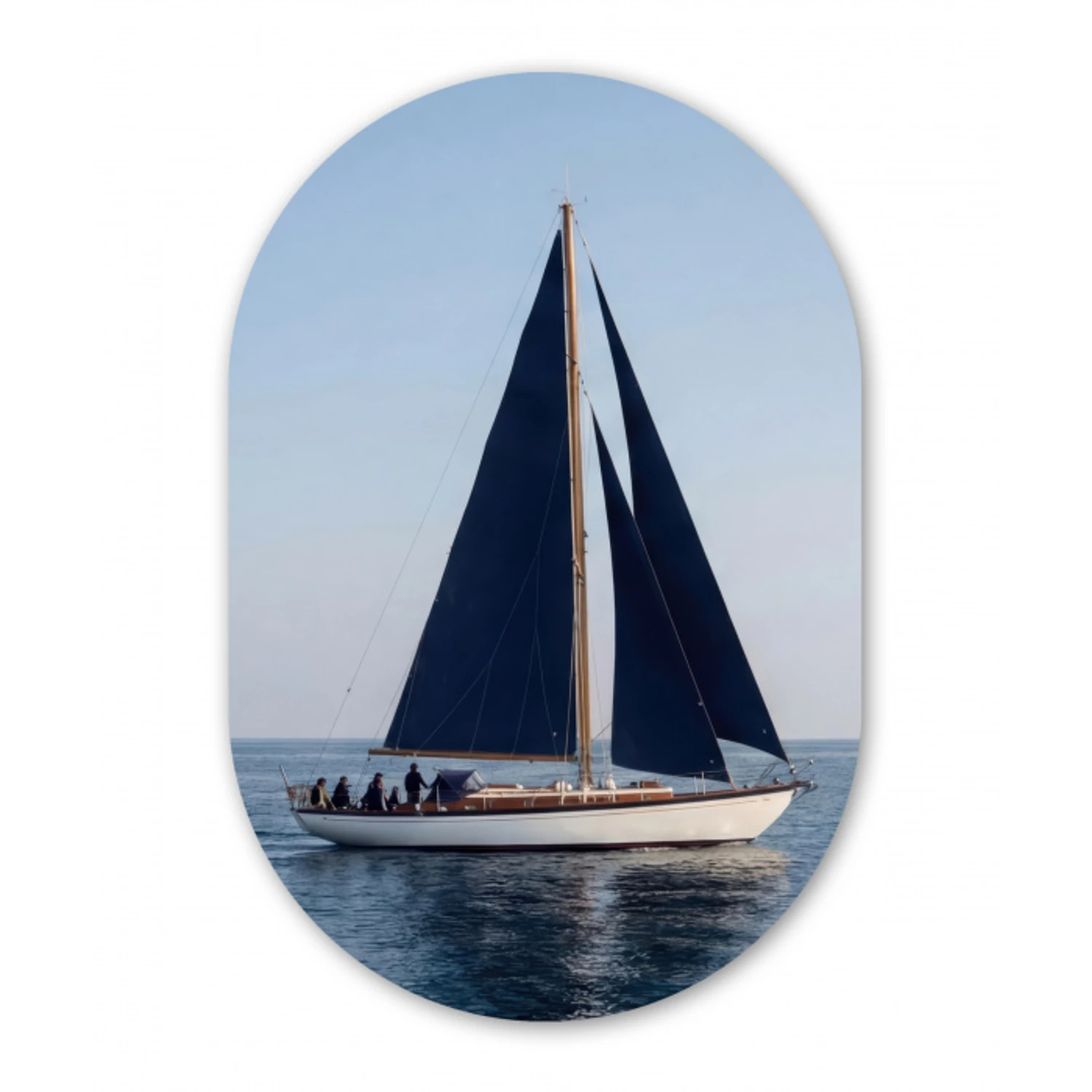 Zeilboot - Zee - Blauw Wandcirkel Ovaal Aluminium middel -3d