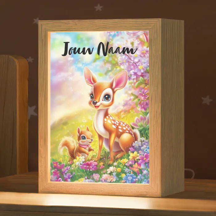 Hertje - Eekhoorn - Bloemenveld - Kleurrijk Light Box met kabel (Kinderlampje) klein -zzz_3d_website
