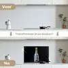 Champagne - Bloemen - Goud - Chique keuken achterwand spatscherm klein -voor_na_NL