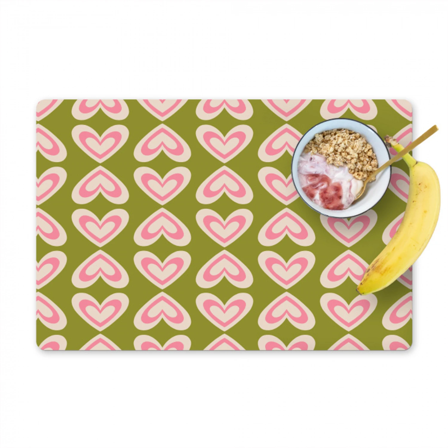 Patroon - Symmetrisch - Hartjes - Olijfgroen Placemat vinyl groot 368 -zzzproduct_Kitchenyeah-website