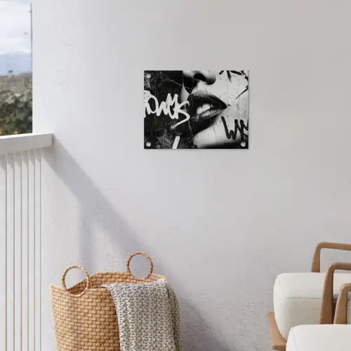 Gezicht - Mond - Graffiti - Zwart tuinposter los doek klein -sfeer8