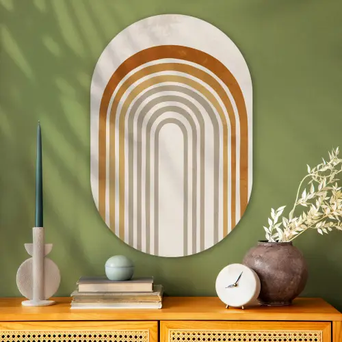 Minimalistisch - Boog - Lijnen - Beige Wandcirkel Ovaal Glas middel -sfeer2