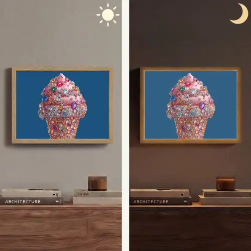Ijsje - Hoorntje - Steentjes - Blauw Light Box met batterij (Wandlamp) middel -sfeer3