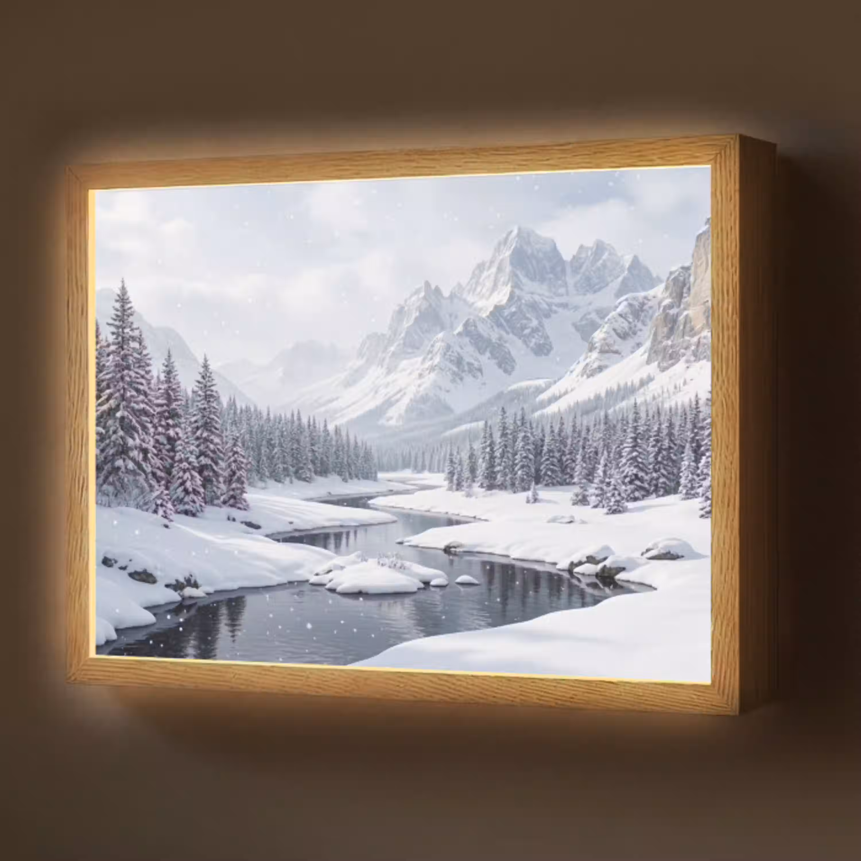 Sneeuwlandschap - Bergen - Rivier - Winter Light Box met batterij (Wandlamp) middel -z3d_website