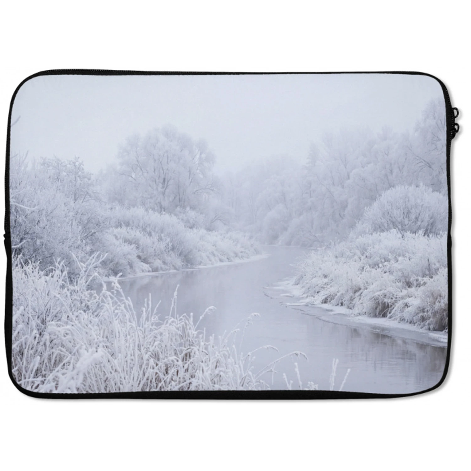 Rivier - Sneeuw - Bos - Winter - Schilderachtig laptophoes neopreen klein -zkaufland3dotto