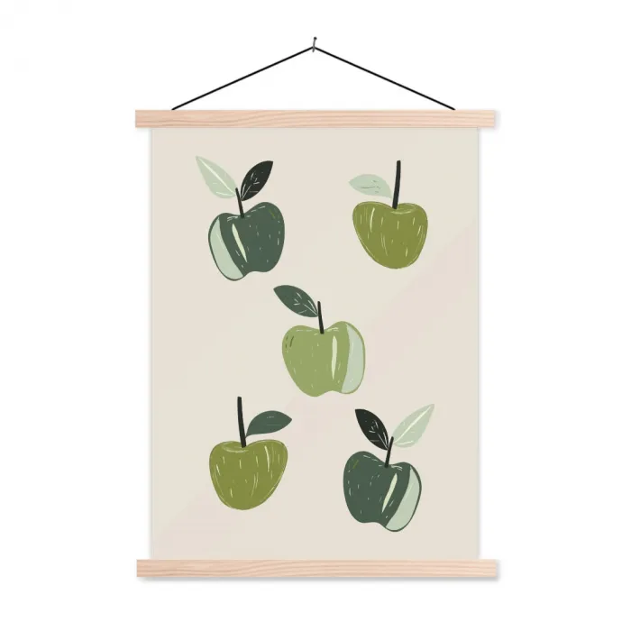 Appels - Groen - Illustratie - Bladeren textielposter latten blank klein -3d