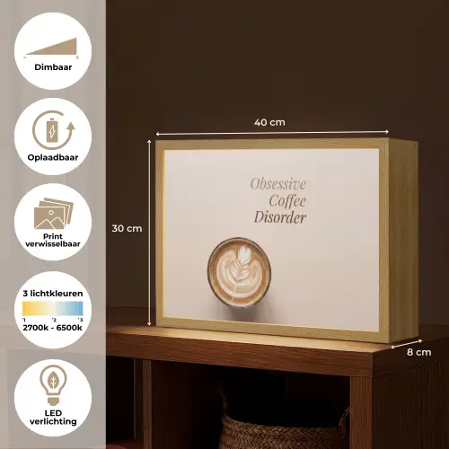 Koffie - Obessive Coffee Disorder - Beige Light Box met batterij (Wandlamp) middel -USP_websiteoverzichtNL