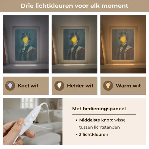 Koning - Portret - Druipende gele verf Light Box met kabel (Tafellamp) klein -USP_lichtkleurNL