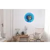 Vrouw - Bloem - Blauw - Modern - Bril - Portret Wandcirkel aluminium klein -woonkamer