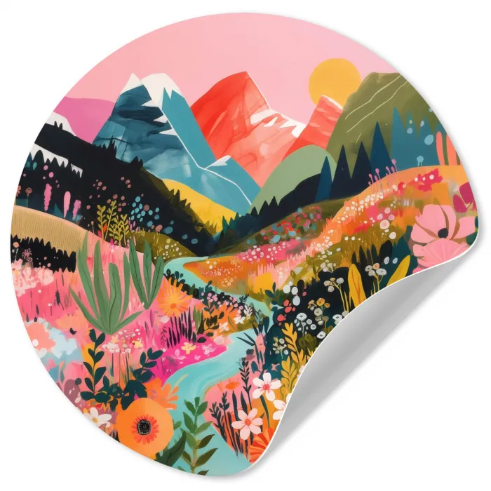 Rivier - Diepte - Bloemen Wandcirkel behangsticker klein -3d
