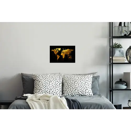 Wereldkaart - Goud - Druipen - Zwart Muursticker klein -slaapkamer