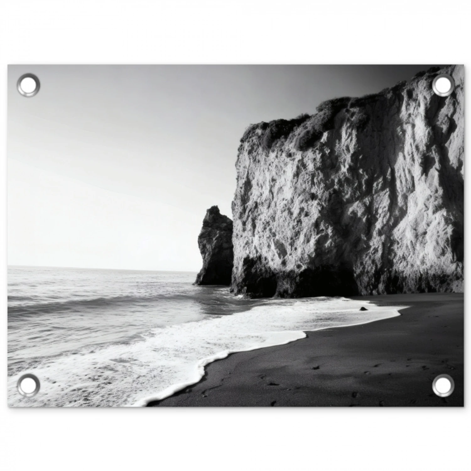 Strand - Klif - Golven - Voetstappen tuinposter los doek klein -3d