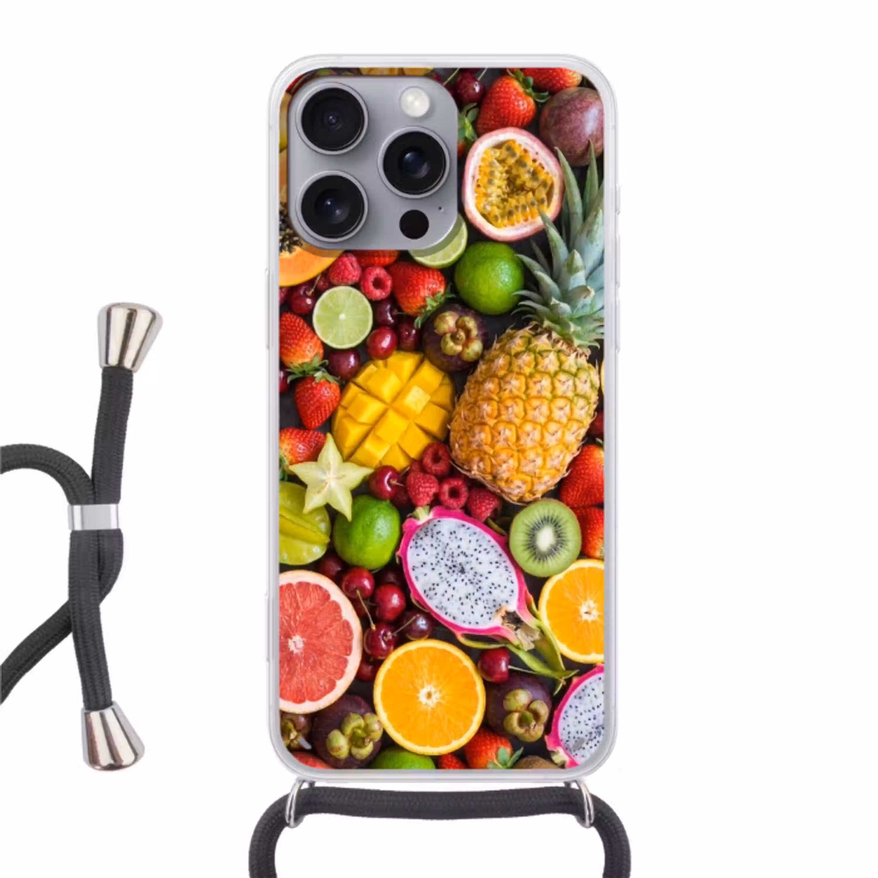 Fruit - Assortiment - Vers - Gezond - Kleurrijk Hoesje iPhone 16 Pro Max met koord klein -3d