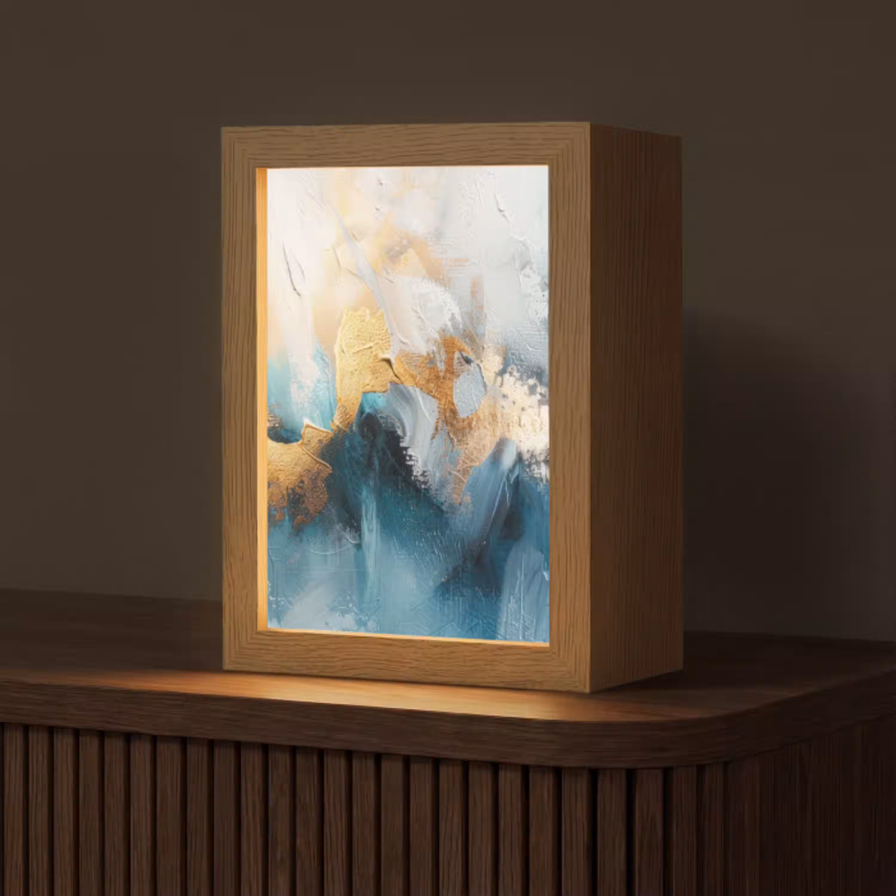 Abstract - Kunst - Gold - Blauw Light Box met kabel (Tafellamp) klein -z3d_website