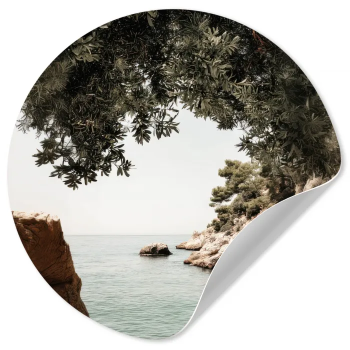 Rotsen - Zee - Boom - Groen Wandcirkel behangsticker klein -3d