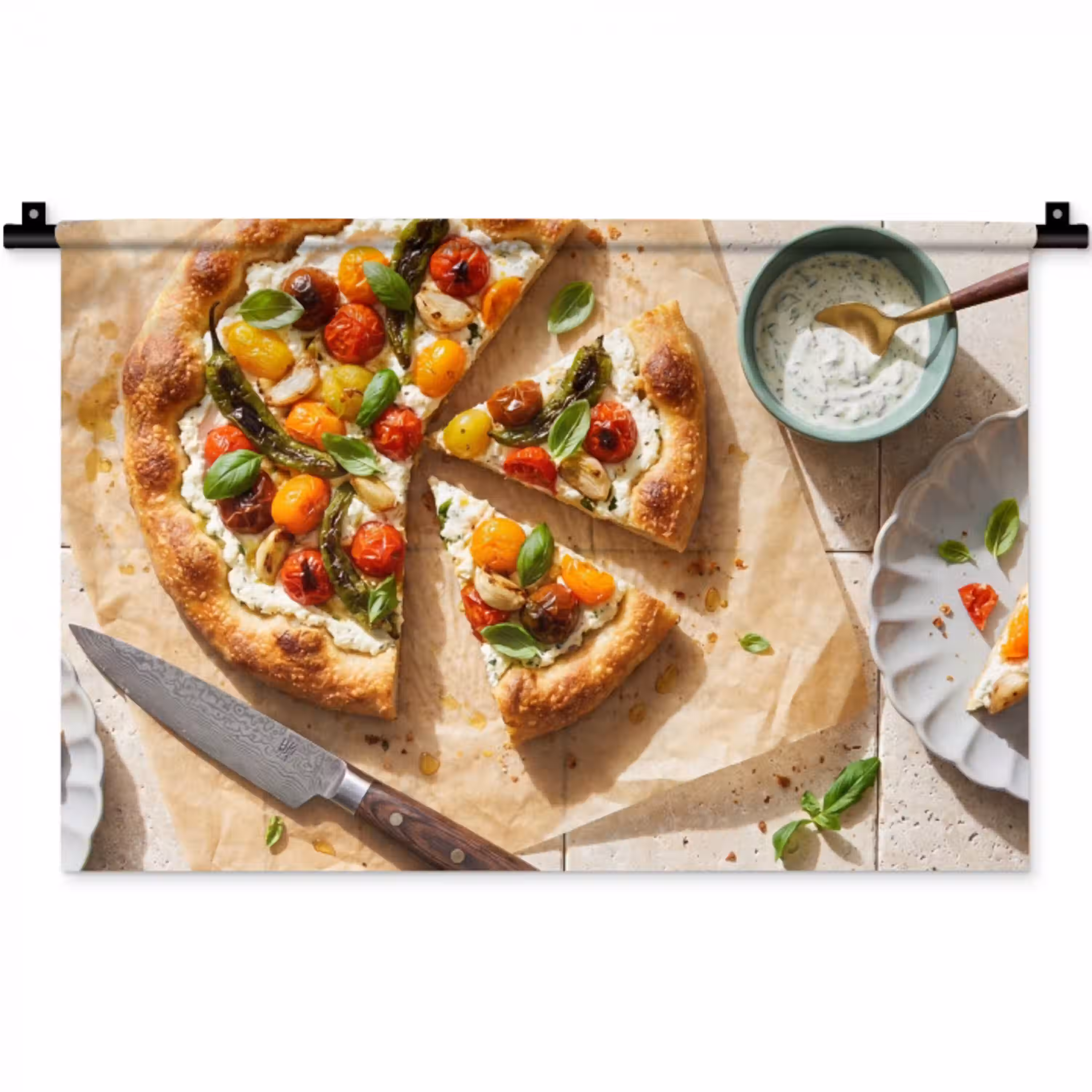 Eten - Tomaten - Basilicum - Maaltijd - Vers Wandkleed katoen klein -zz3d
