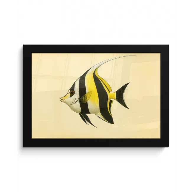 Vis - Sierlijk - Rugvin - Geel fotolijst zwart zonder passe partout klein -3d