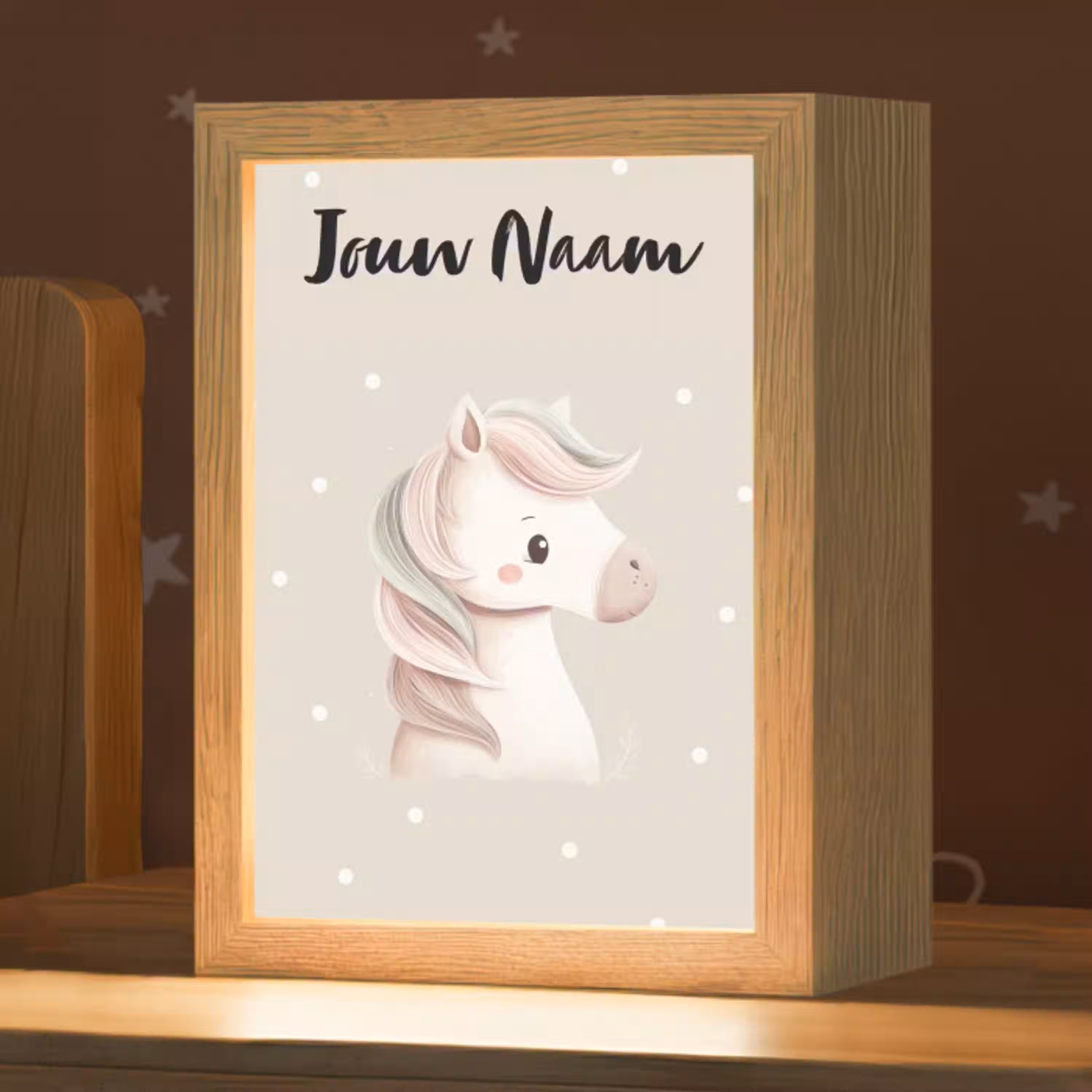 Beige - Pony - Manen - Stippen Light Box met kabel (Kinderlampje) klein -zzz_3d_website