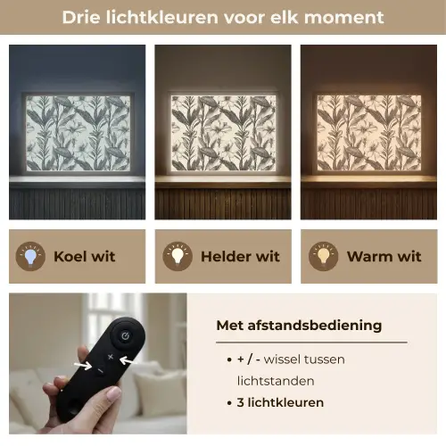 Klassiek - Botanisch - Zwart - Beige Light Box met batterij (Wandlamp) middel 907 -USP_lichtkleurNL