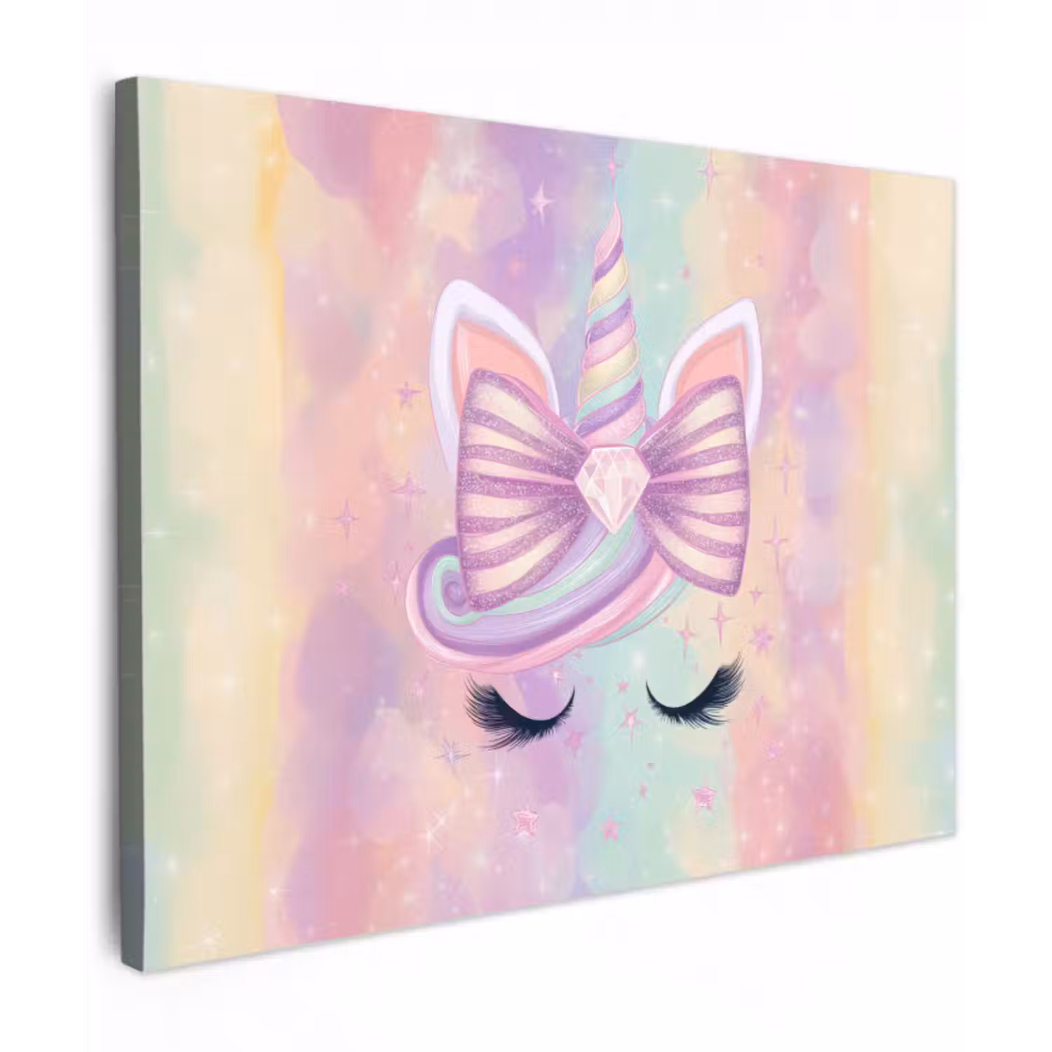 Canvas schilderij - Eenhoorn - Glitters - Regenboog - Pastel