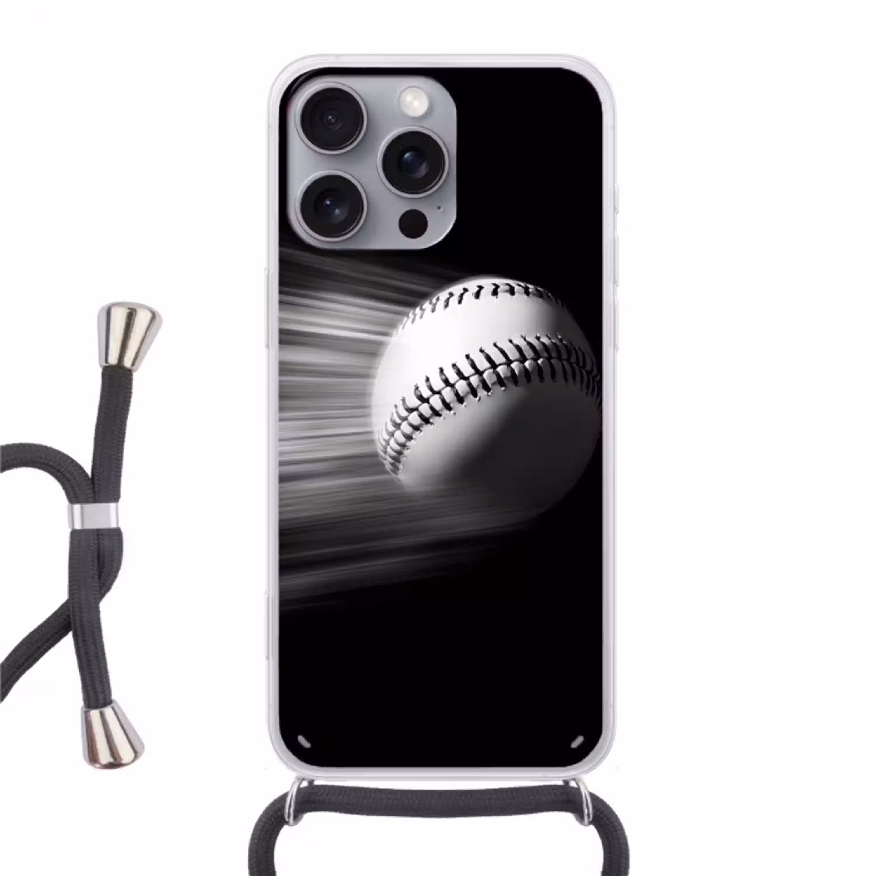 Honkbal - Wit - Vliegt Hoesje iPhone 16 Pro Max met koord klein -3d
