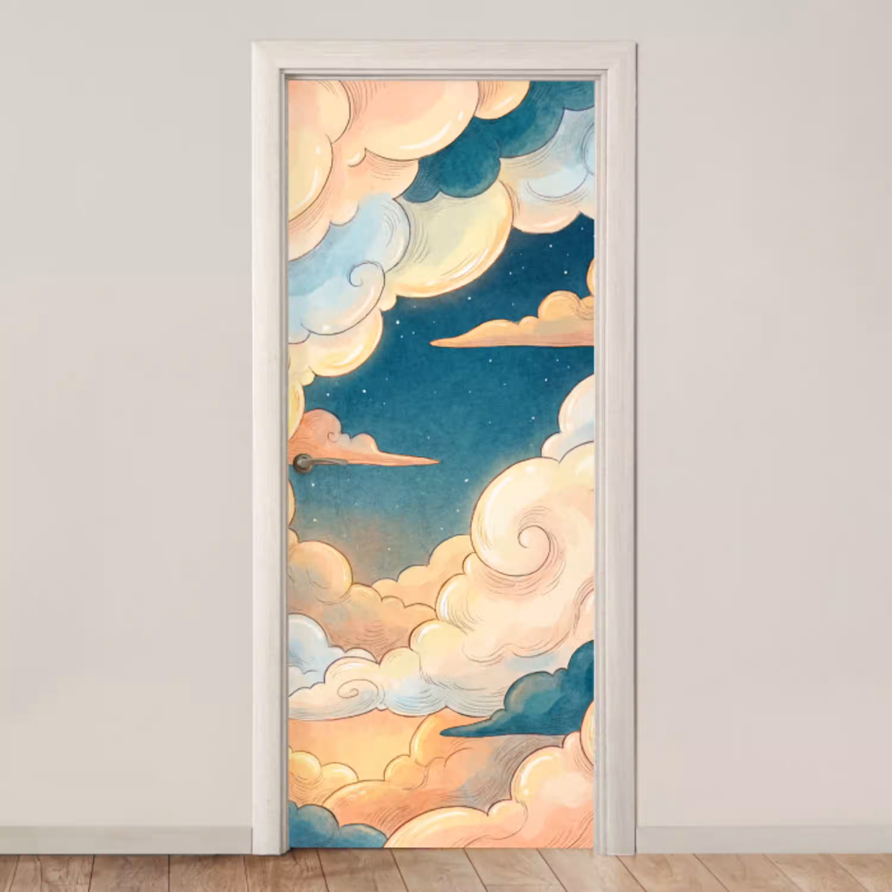 Wolk - Lucht - Natuur - Illustratief - Oranje deurposter klein -3d_beige
