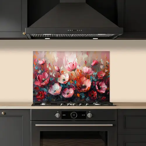 Klaprozen - Roze - Bloemen - Botanisch - Kunst keuken achterwand spatscherm klein -sfeer1