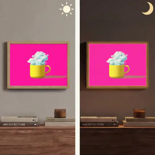 Mok - Wolken - Roze - Minimalitisch Light Box met batterij (Wandlamp) middel -sfeer3