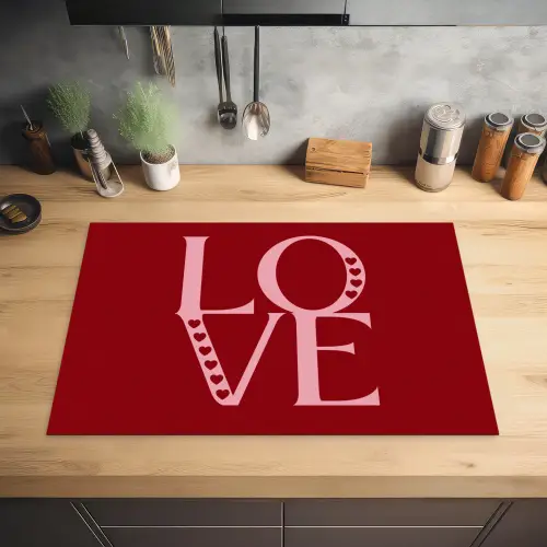 Love - Rood - Hatjes Inductie beschermer vinyl 3mm klein -sfeer5