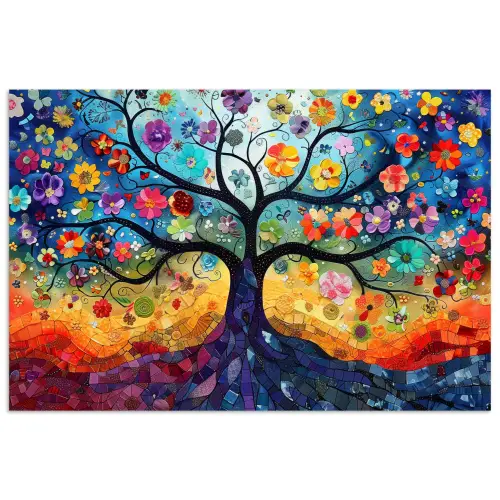 Kunst - Levensboom - Bloemen - Hippie poster papier klein -3d