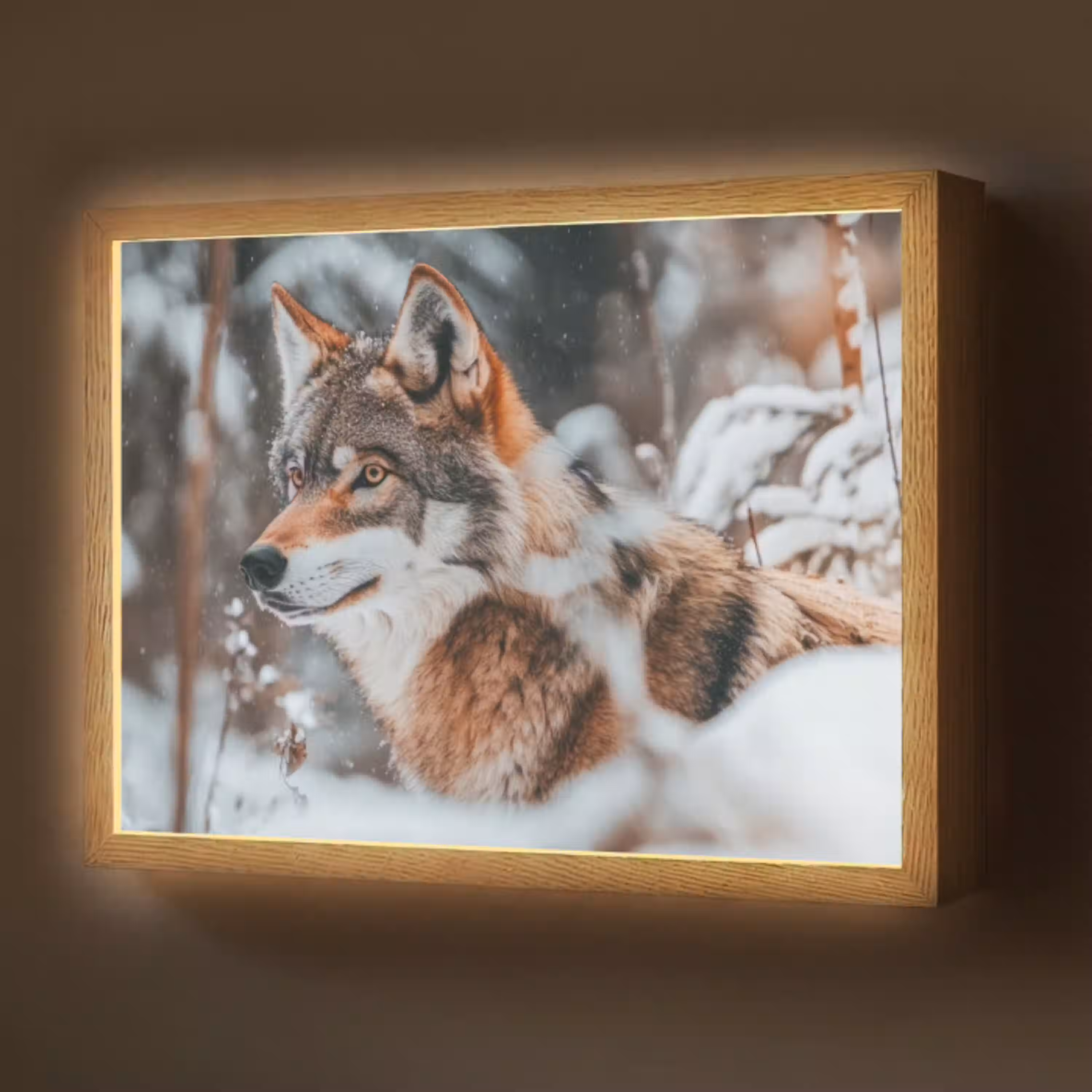 Wolf - Sneeuw - Winter - Dieren - Natuur - Sneeuw Light Box met batterij (Wandlamp) middel -z3d_website