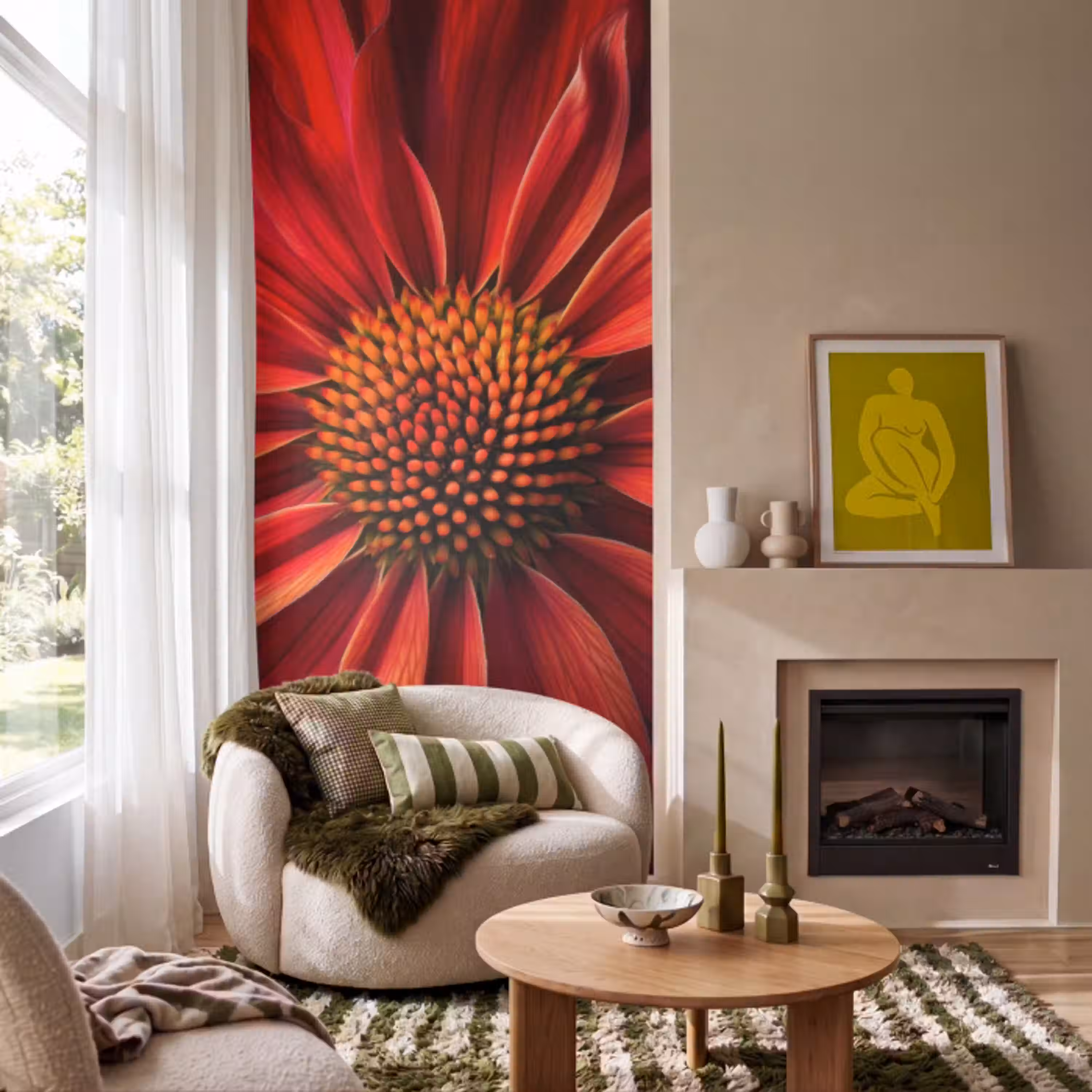 Close up - Bloem- Rood Behang Vlies klein -sfeer2
