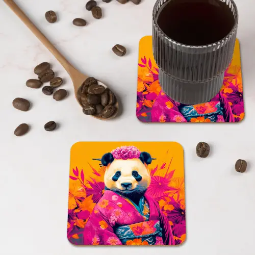 Kimono - Roze - Panda - Bloemenkroon onderzetter kurk middel -sfeer2