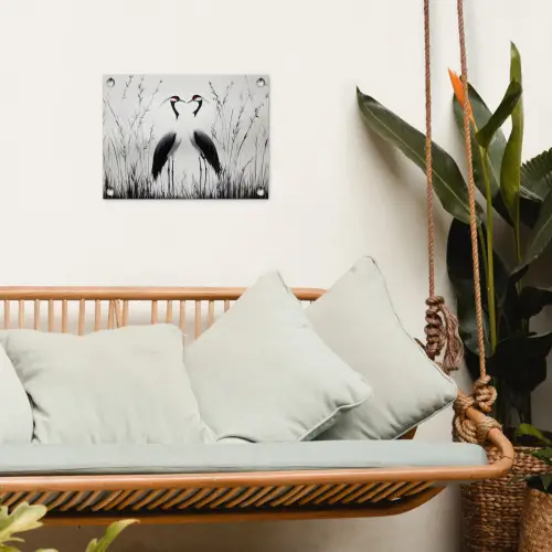 Kraanvogels - Gras - Hartvorm - Zwart tuinposter los doek klein -sfeer7