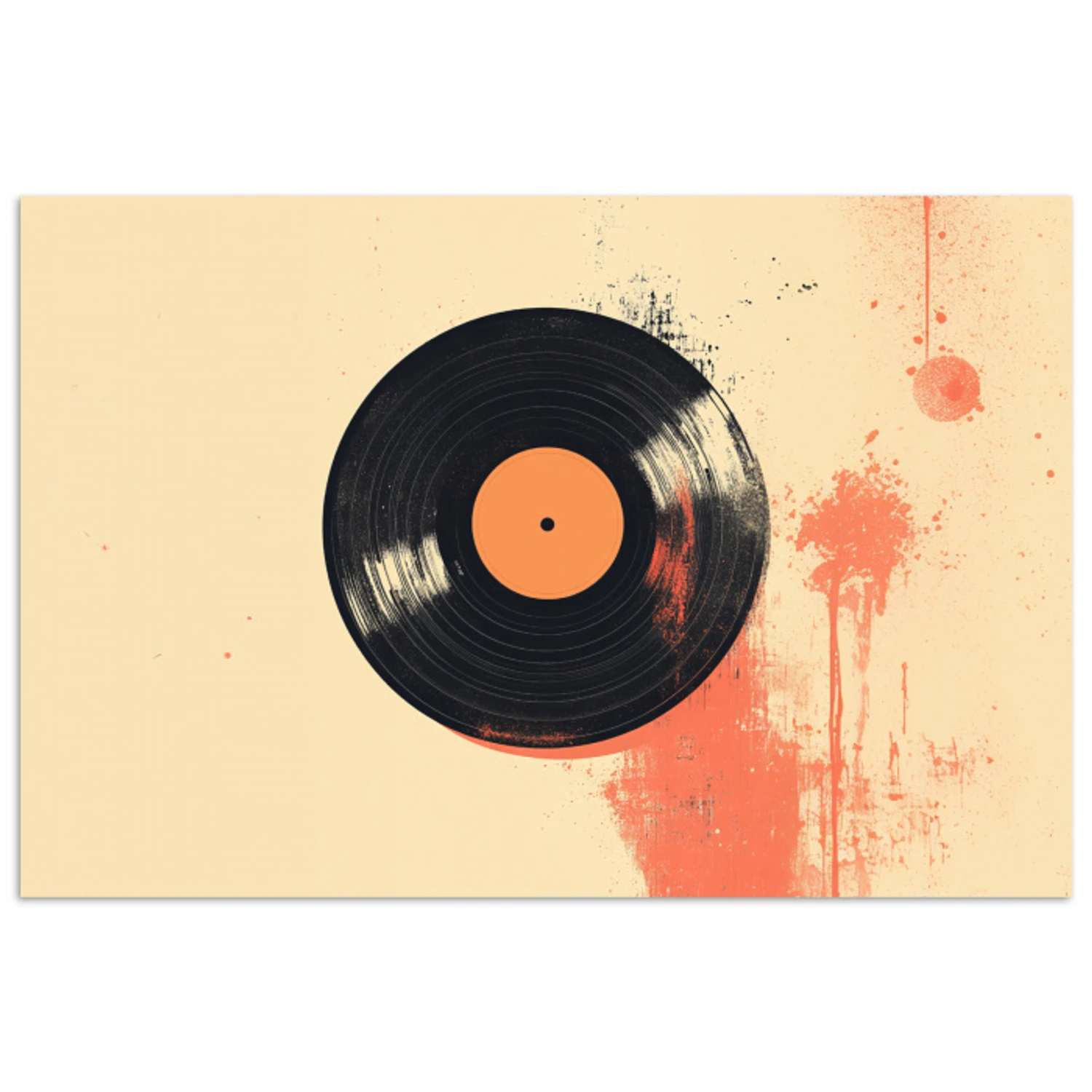 Vinylplaat - Zwart - Verfspatten - Retro poster papier klein -3d