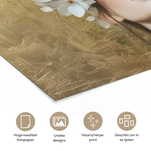 Gezicht - Bloemen - Goud - Abstract poster papier klein -closeup_NL