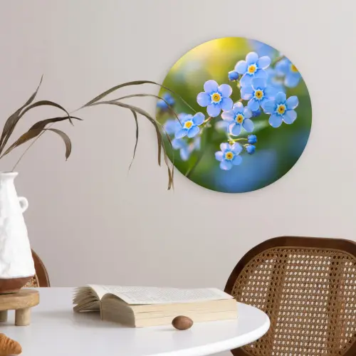 Bloemetjes - Blauw - Vergeet mij nietjes Wandcirkel kunststof plaat 5mm dik klein -sfeer4