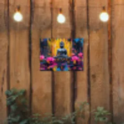 Buddha - Bloemen - Kaarsen - Geel tuinposter los doek klein -sfeer1
