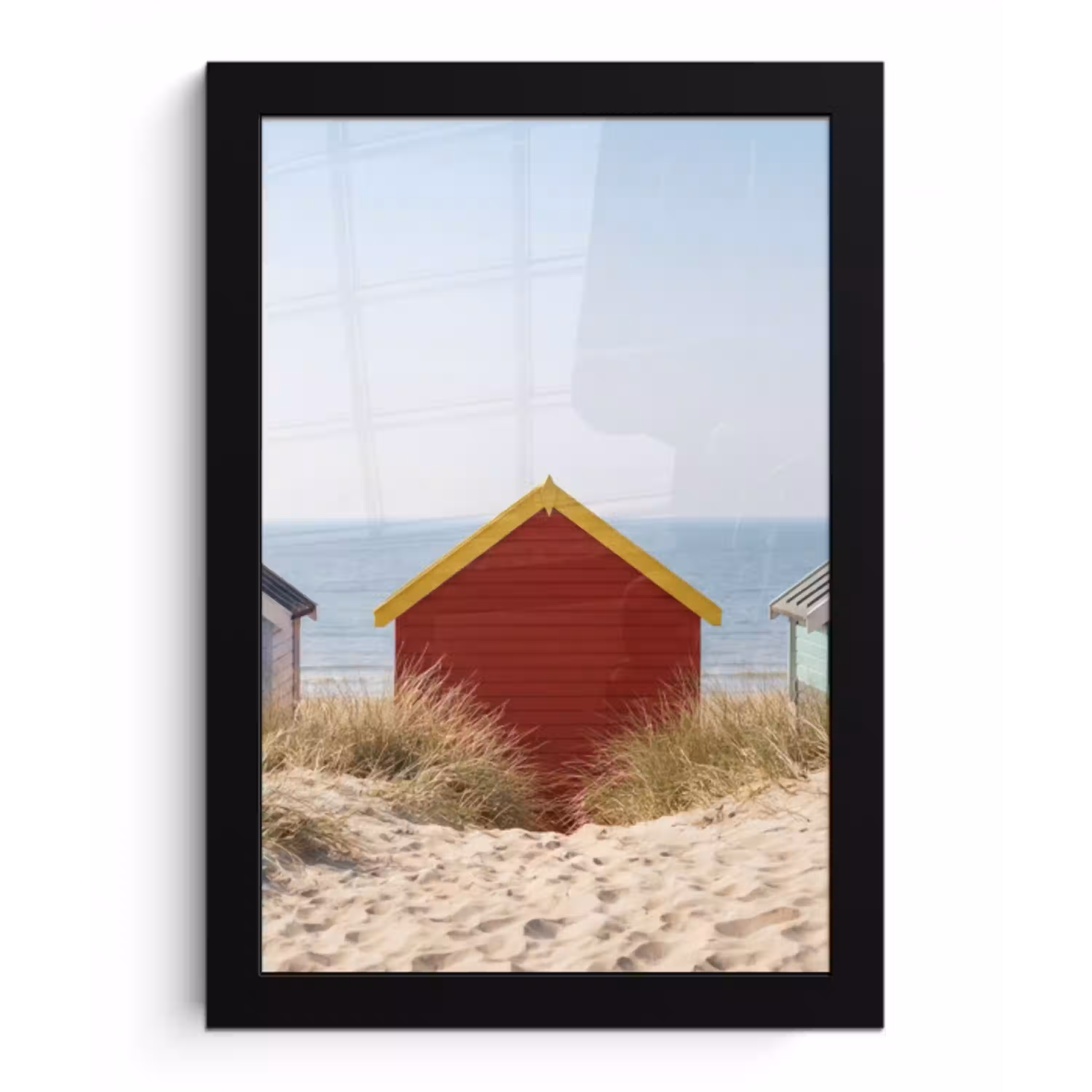 Strand - Huisjes - Kleurrijk - Duinen fotolijst zwart zonder passe partout klein -3d