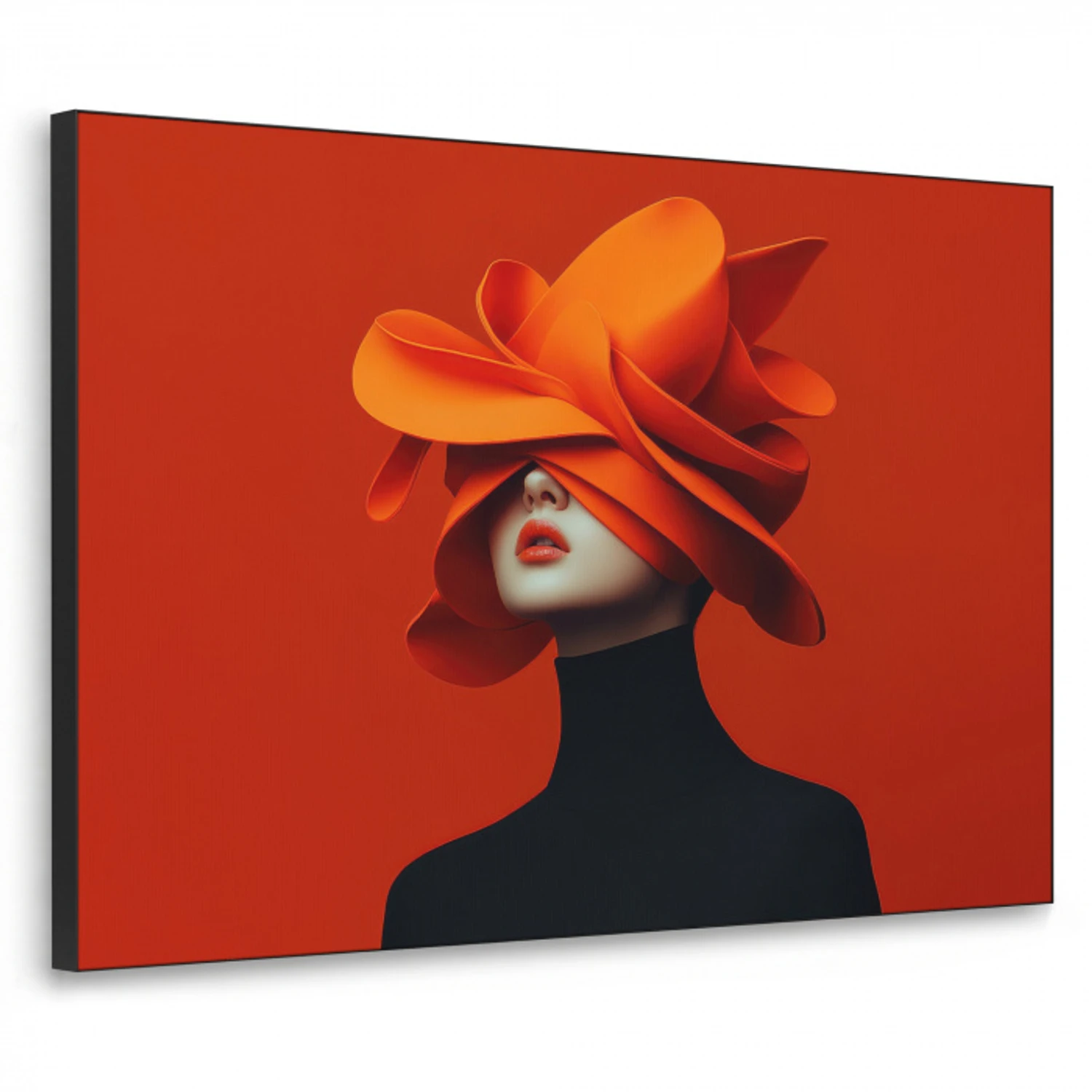 Oranje - Hoed - Vrouw Textielframe zwart klein -3d