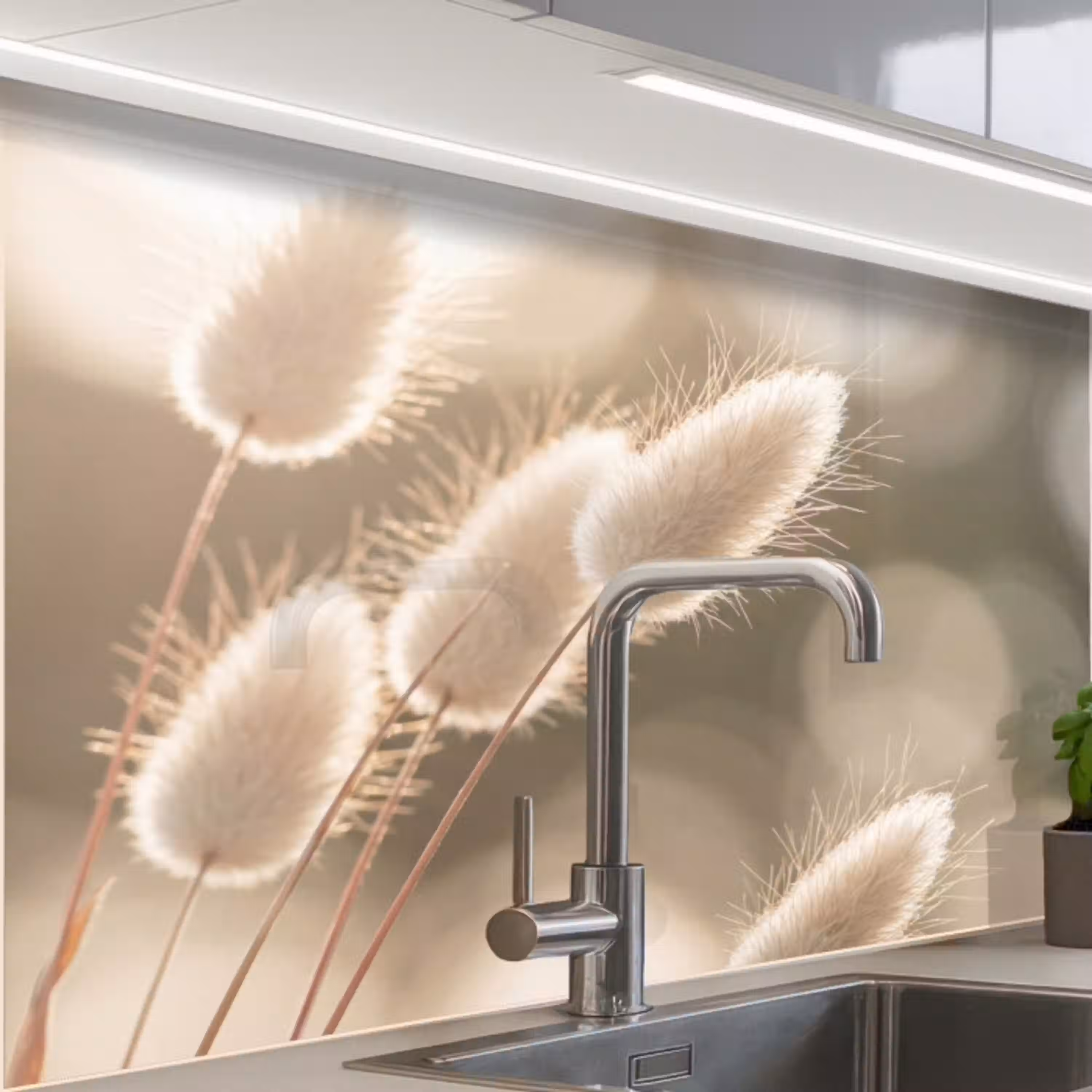 Hazestaartgras - Wit - Zonlicht keuken achterwand 2 middel -zzzz3d_schuin