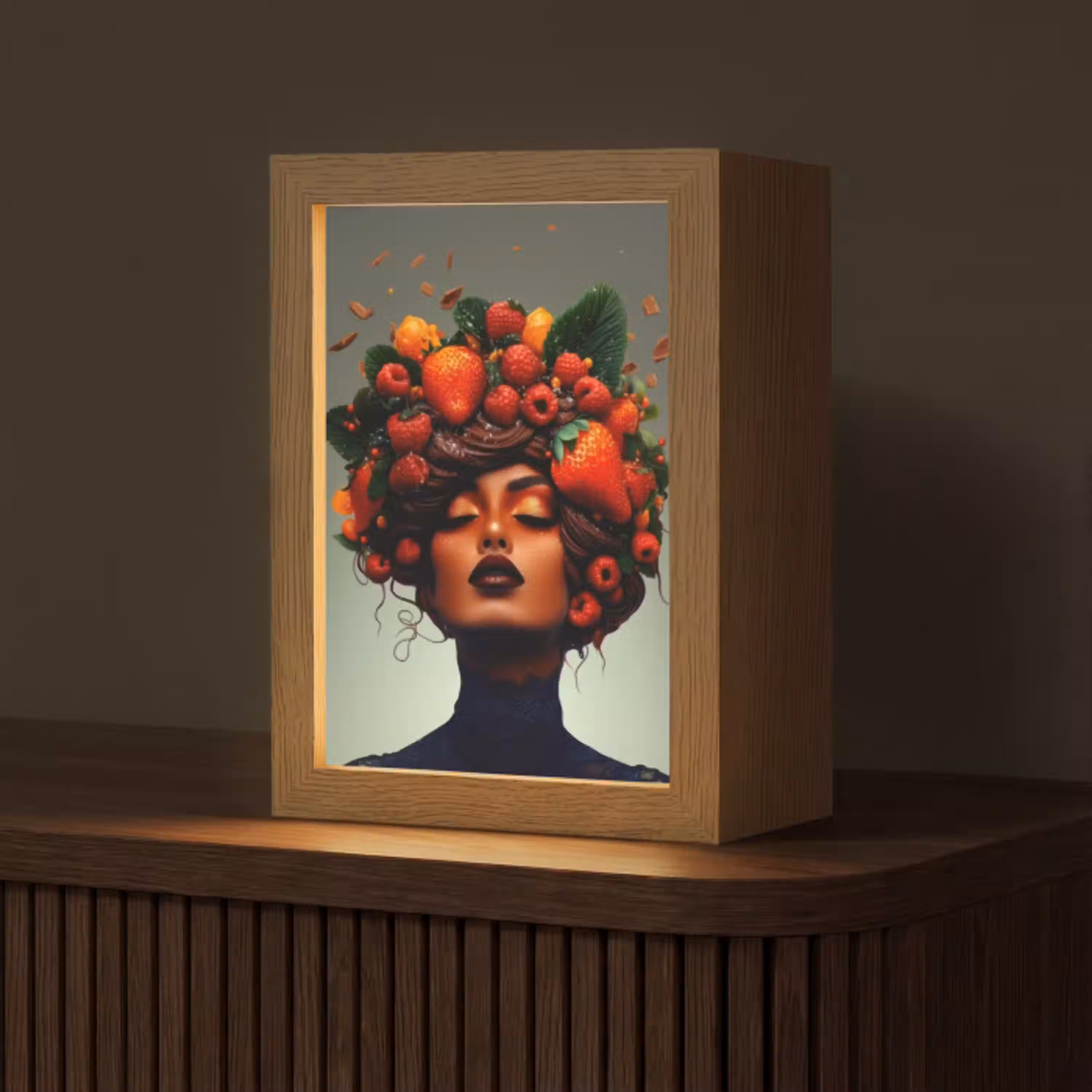 Vrouw - Chocolade - Frambozen - Aardbeien - Koekjes Light Box met kabel (Tafellamp) klein -z3d_website