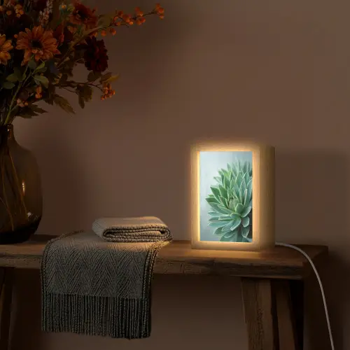 Vetplant - Bladeren - Groen - Wazig Light Box met kabel (Tafellamp) klein -sfeer4