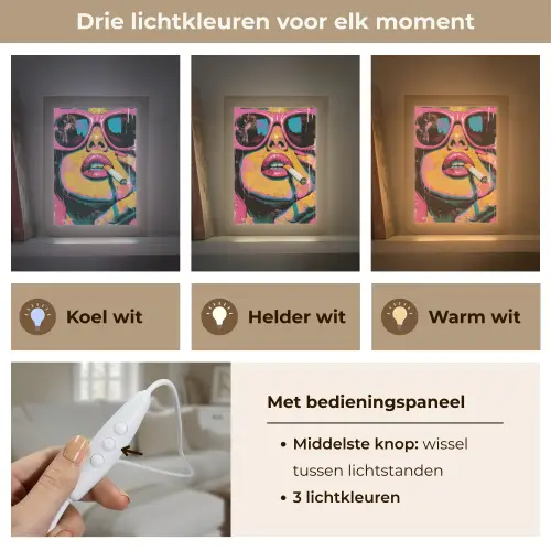 Portret - Vrouw - Abstract - Zonnebril Light Box met kabel (Tafellamp) klein -USP_lichtkleurNL