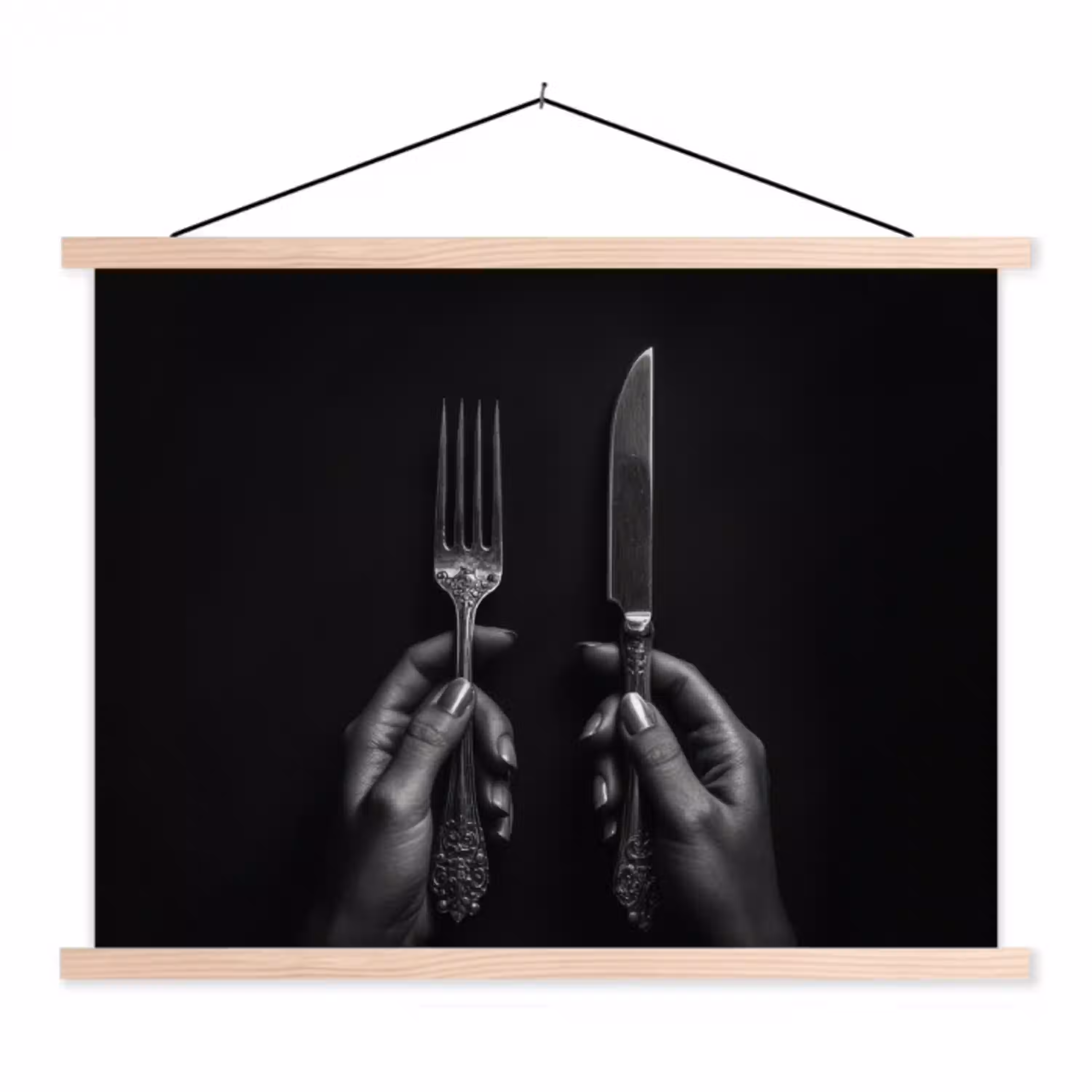 Bestek - Zwart - Wit textielposter latten blank klein -3d